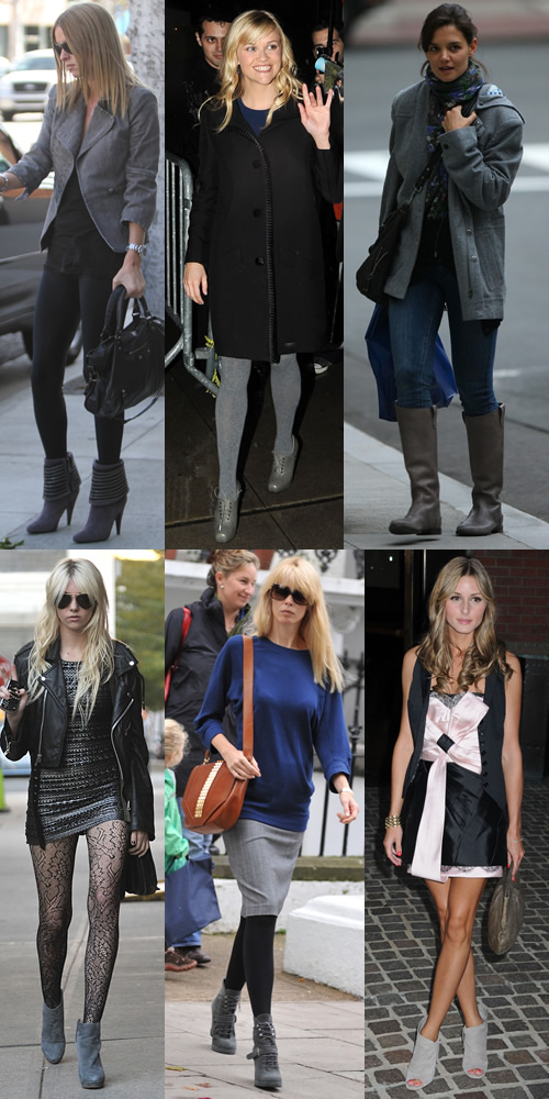 Celebs who have jumped on the grey boot bandwagon include Nicky Hilton, Reese Witherspoon, Katie Holmes, Taylor Momsen, Claudia Schiffer and Olivia Palermo
