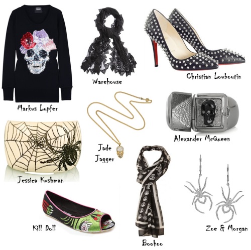 Our picks of Halloween goodness - Markus Lupfer skull sweater, Louboutin spiked stud heels, Zoe & Morgan spider earrings and more!